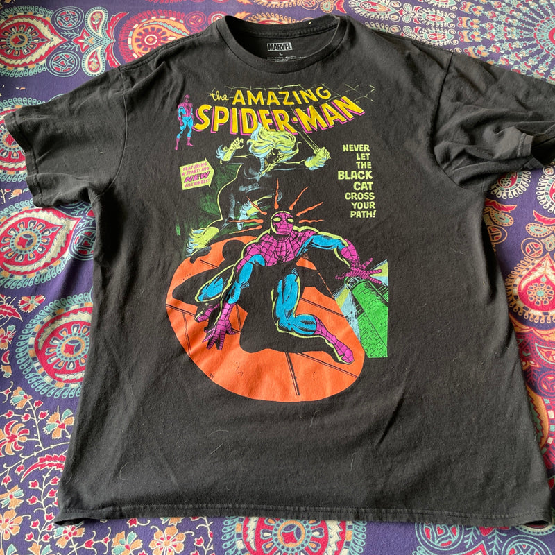 Spider-man/Black Cat Mens T-Shirt - Day Glow Style Large