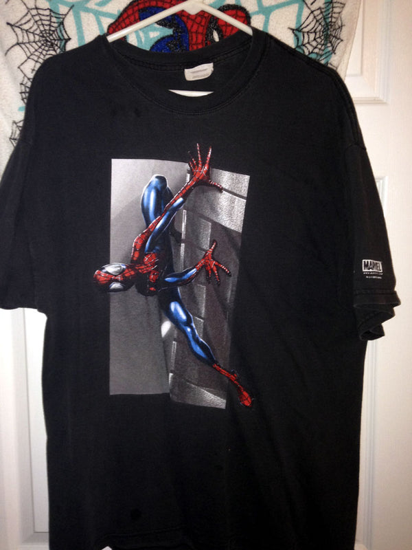 Vintage Rare Spider-Man 2002 Movie Promo Mens T-shirt  Black • XL