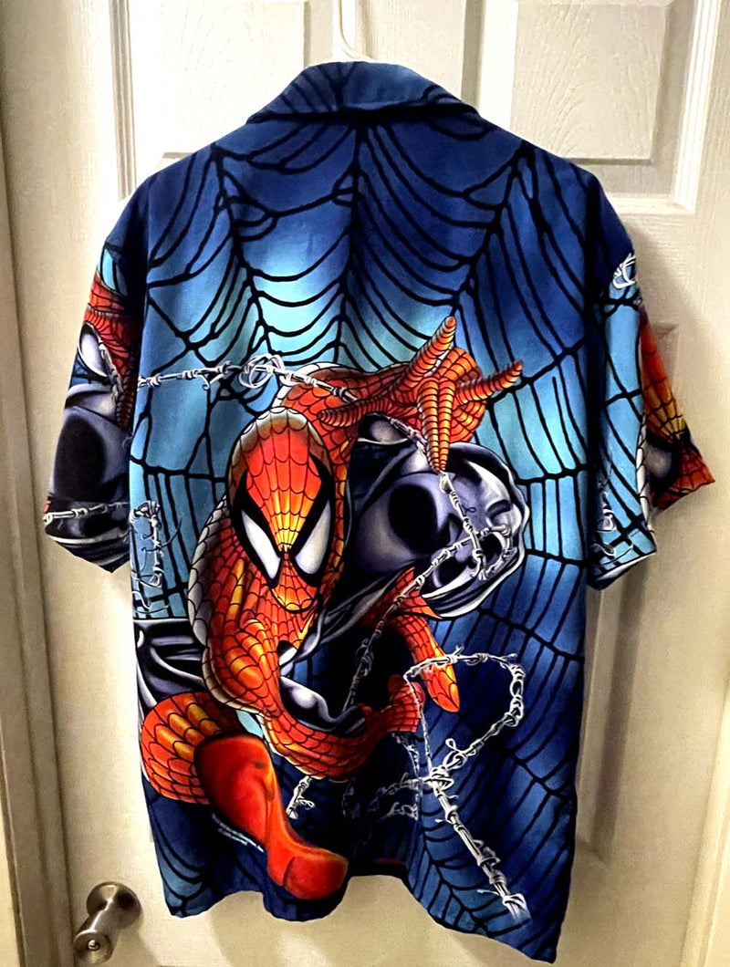 Spider-Man  Blue Vintage  Button down Shirt -front back Large