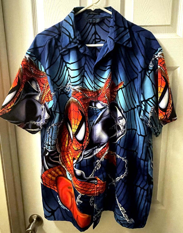 Spider-Man  Blue Vintage  Button down Shirt -front back Large