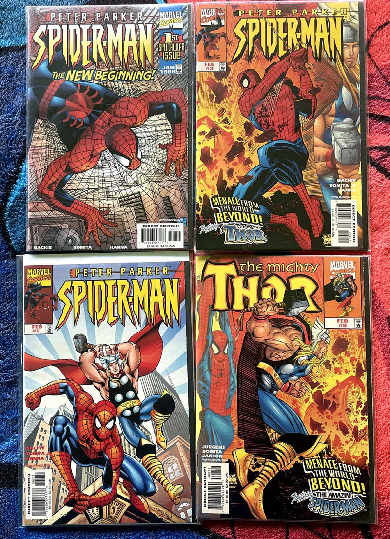 Peter Parker Spider-Man Vol. 2 #1,2,variant 2,Thor #8 Menace from Beyond VF-NM