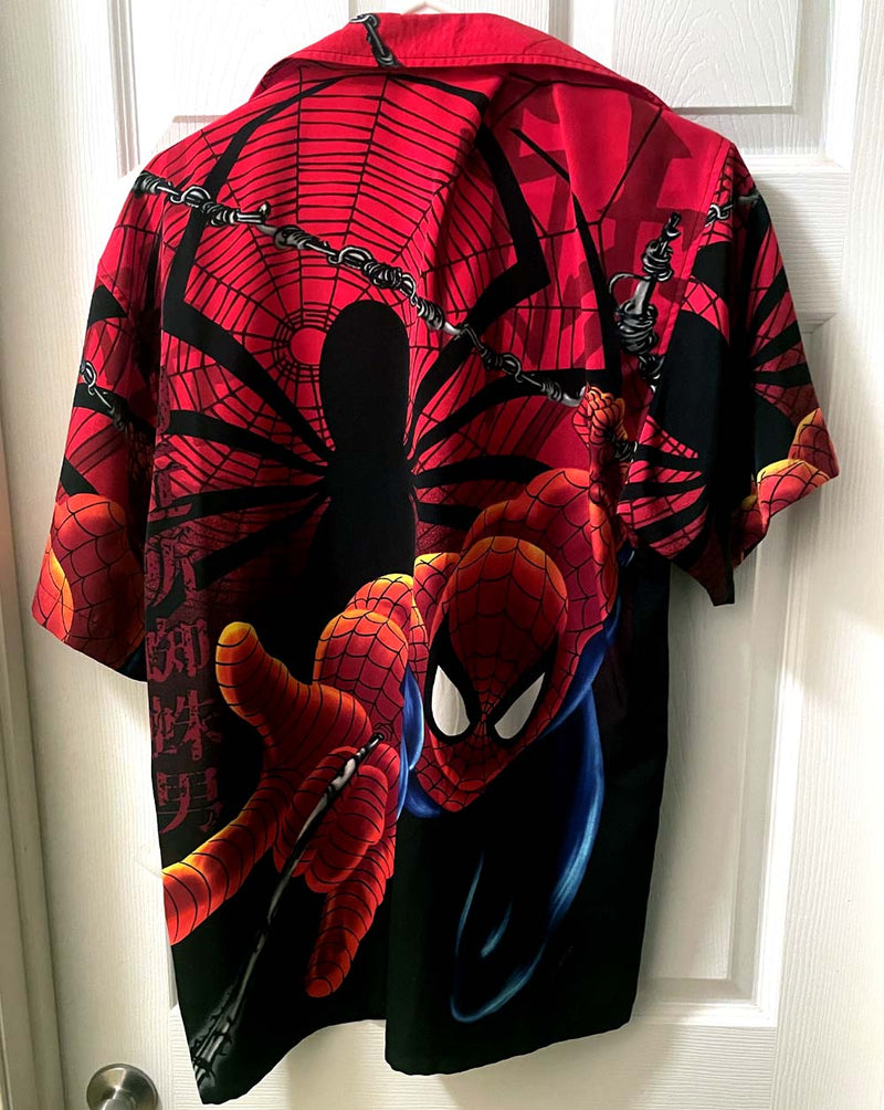 Spider-Man Red Vintage  Button down Shirt -front back  Medium