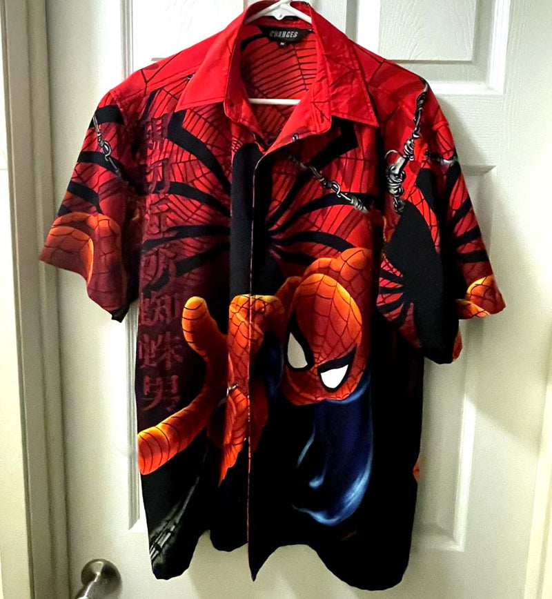 Spider-Man Red Vintage  Button down Shirt -front back  Medium