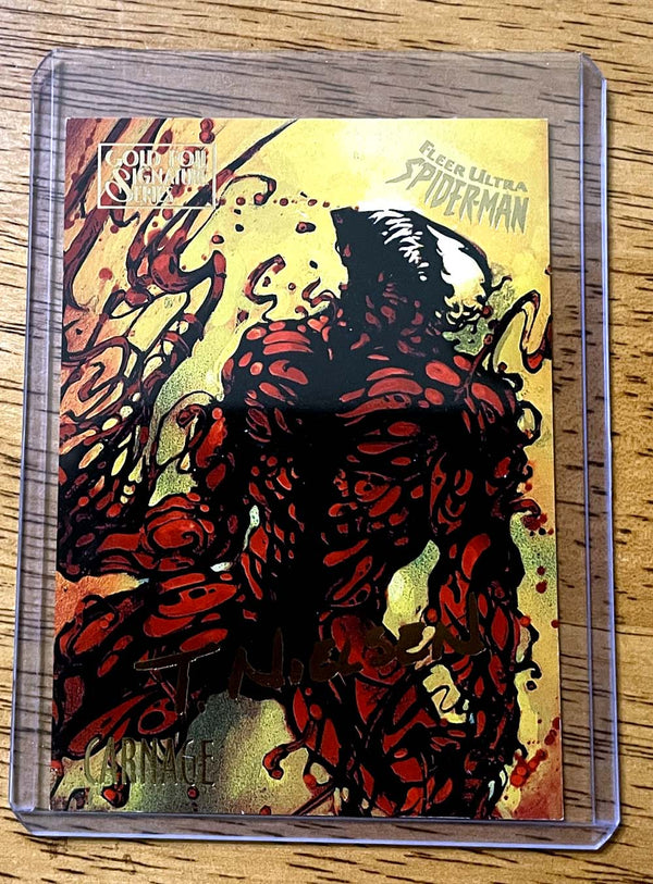 1995 Fleer Ultra Spider-Man Carnage Feuille d'or Signature BASE CARD #12 NM chargeur supérieur