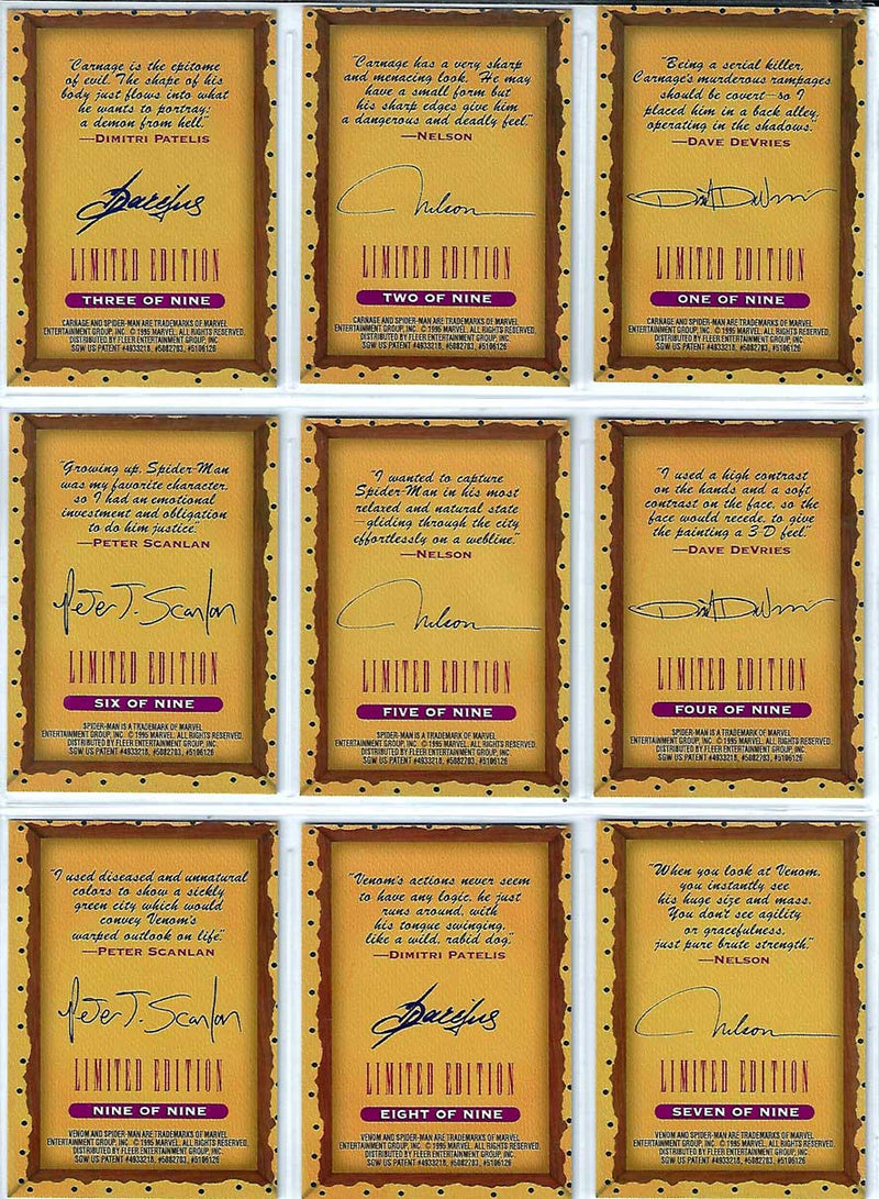 1995 Fleer ULTRA Spider-Man CHASE INSERT MASTERPIECES 9 Card Set!